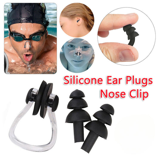 6PC Pairs Silicone Ear Plugs Swimming Waterproof Earplugs Nose Clip With Case