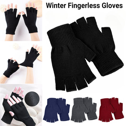 Winter Fingerless Gloves Open Finger Black Soft Warm Knitted Glove Unisex Mitten