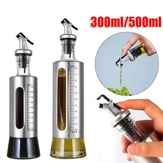 Glass Oil Dispenser Spout Olive Vinegar Pourer Stainless Steel Kitchen Bottle