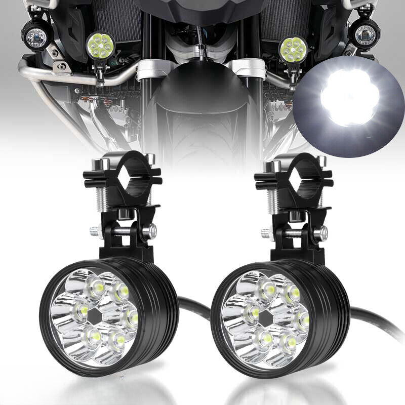 2x Motorcycle Spotlights LED Driving Fog Head Light Spot Lamps White Hi/Lo Beam