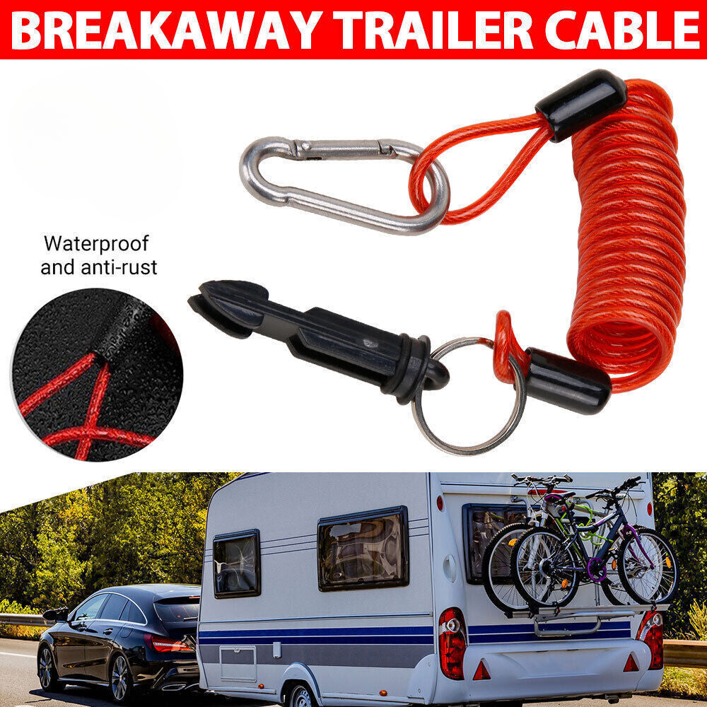 Replacement Caravan RV Breakaway Cable Coiled Cable Pin Electric Switch Brake