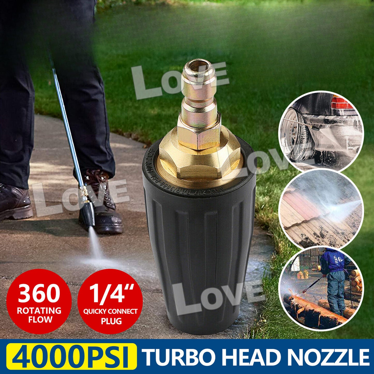 4000PSI High Pressure Washer Turbo Head Nozzle Pressure Water Cleaner 1/4''