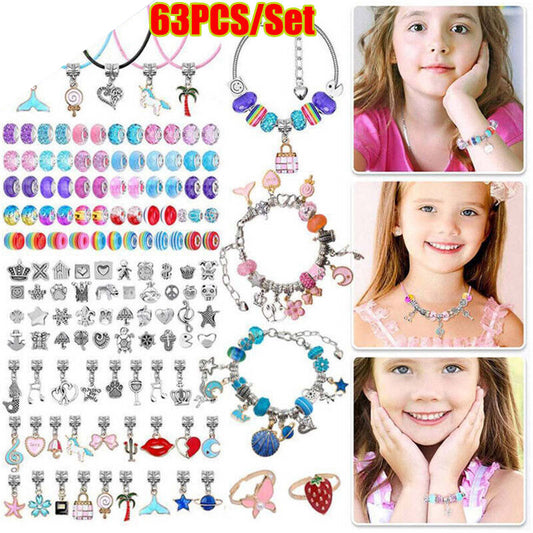 63Pcs Charm Bracelet Making Kit for Girls Jewelry Making Kit DIY Jewelry Beads C