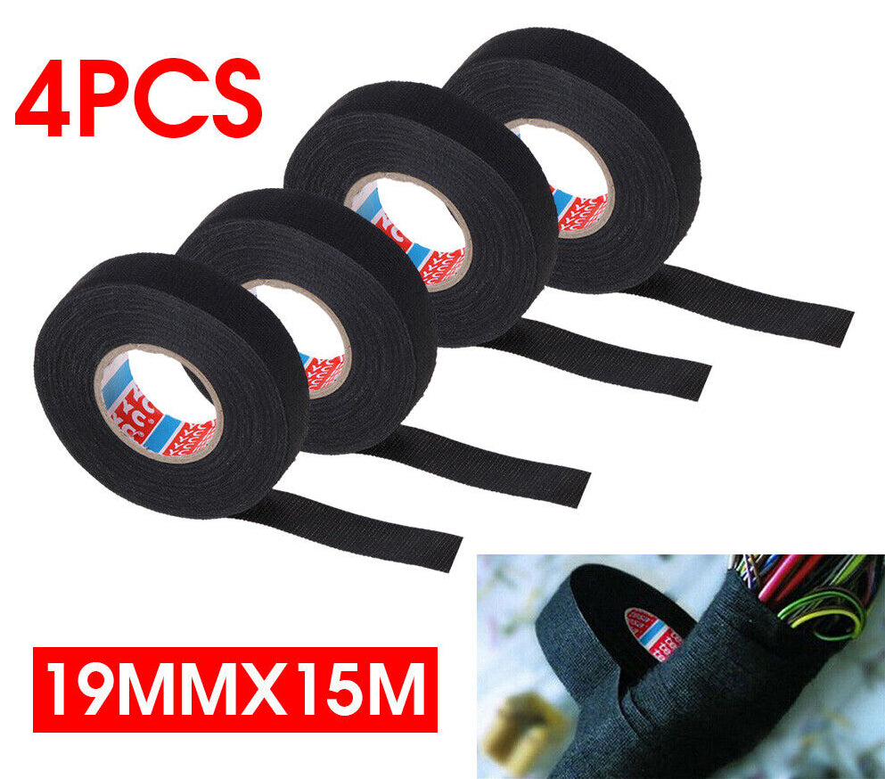 4pcs 19mmx 15M Adhesive Cloth Fabric Tape Cable Loom Wiring Harness For Car Auto