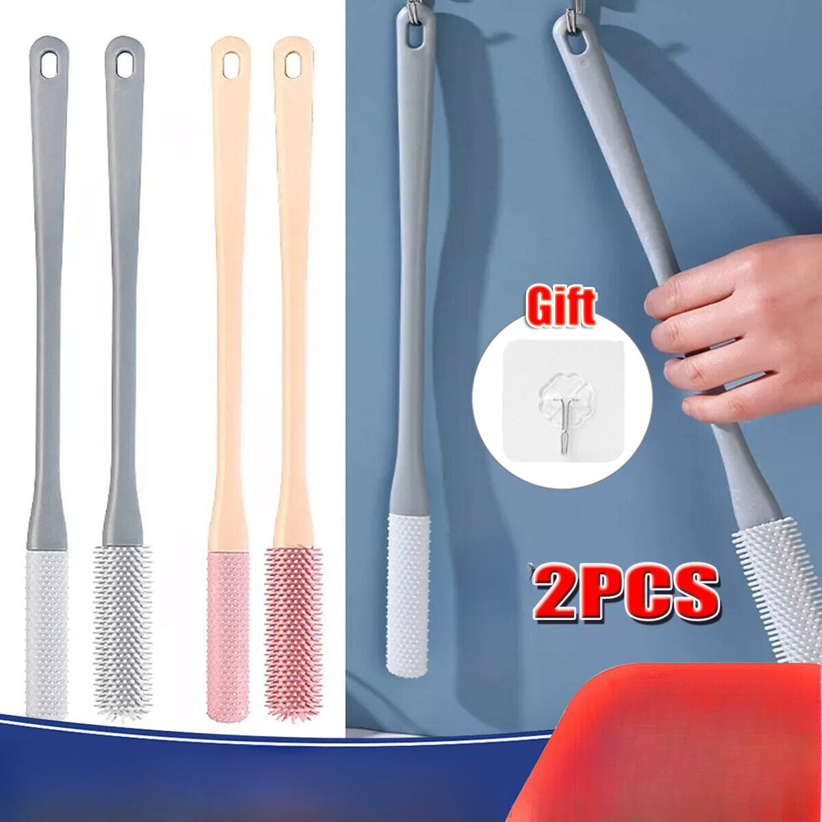 Toe Gap Cleaning Brush, Foot Scrubber in Shower, Long Handle Silicone Foot Brush