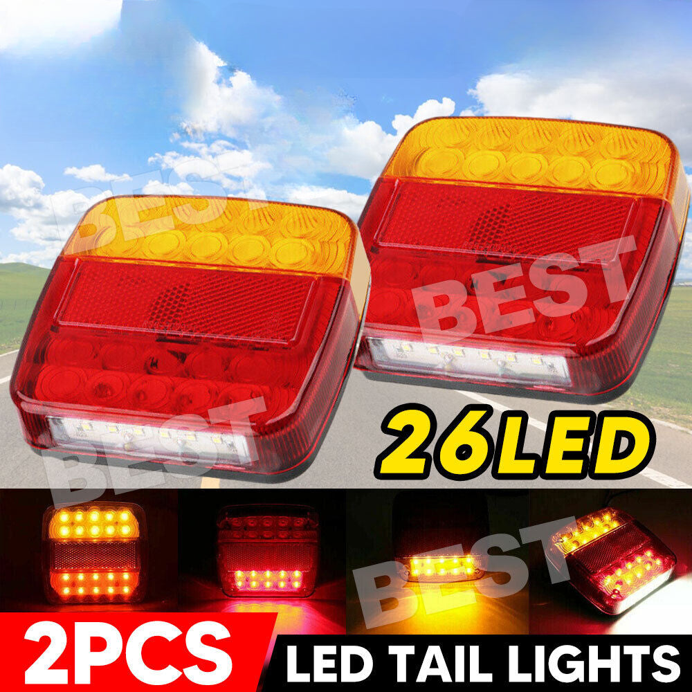 2X Trailer tail lights 26 LED Stop Tail Lights Kit Submersible Boat Truck Lamp