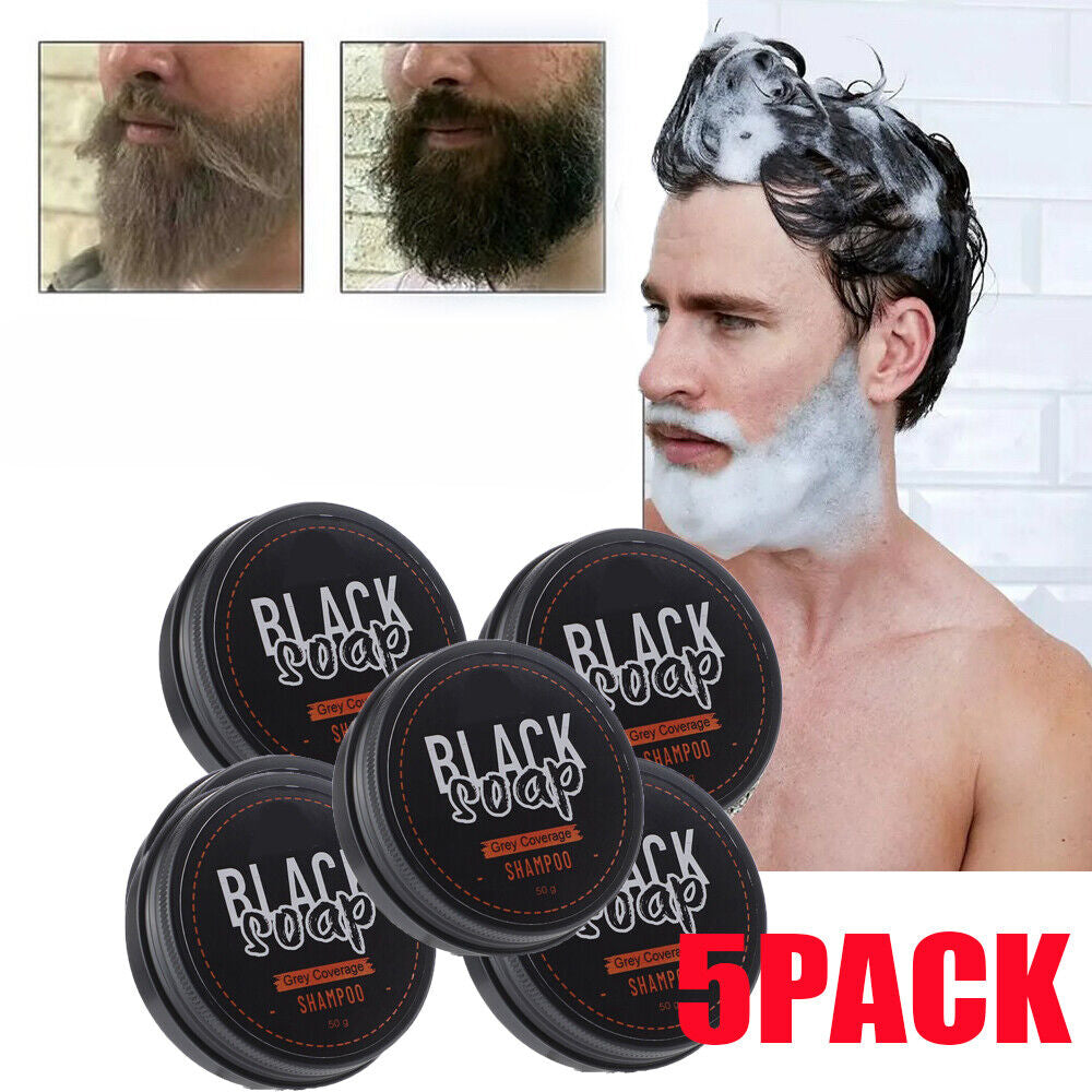 5x Men's Grey Coverage Bar Shampoo Hair Darkening Black Soap for Grey Hair Cover