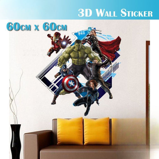 3D Wall Stickers Removable The Avengers Iron Man Hulk Broken Wall Kid Boy Room