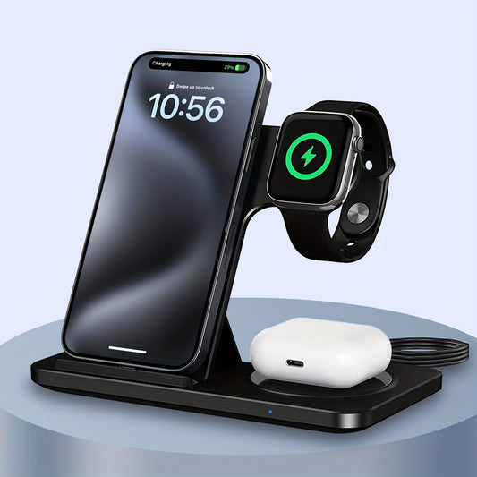 Wireless Charging Station for Multiple Devices Foldable 3 in 1 Fast Charger Station Stand Dock for iWatch Series 9 8 7 6 SE 5 4 3 2 Ultra Airpods Pro 3 2 iPhone 15 14Pro 14 13 Pro Max 13 12 11 Pro X Max XS XR 8