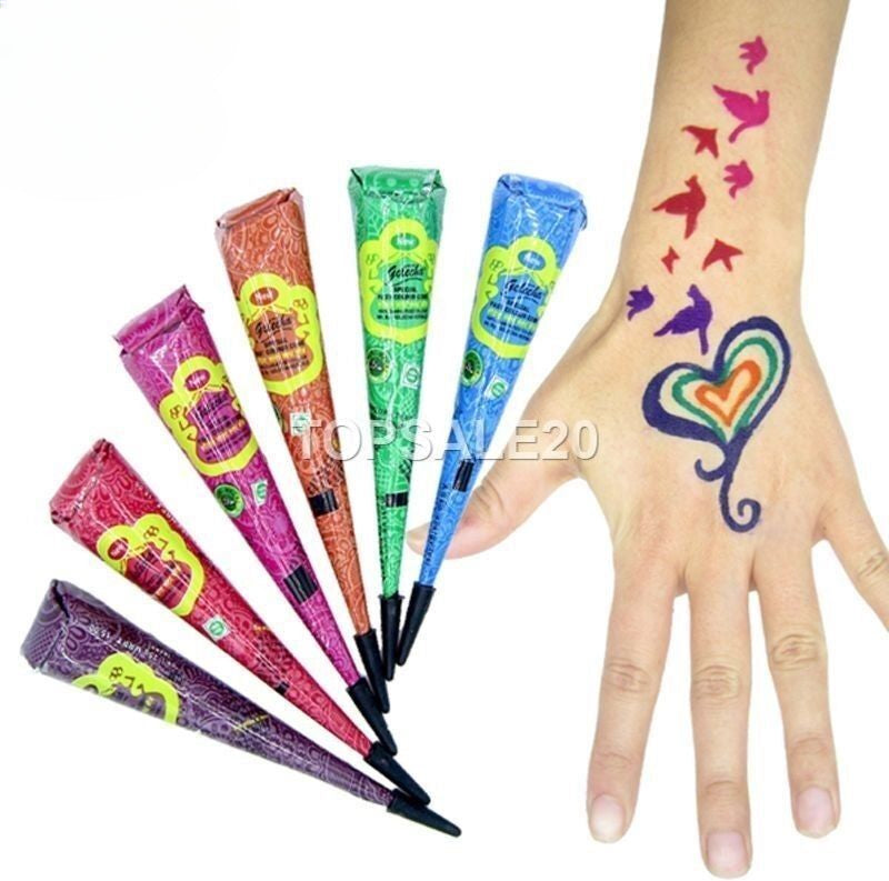 Multi Color Henna paste cones tattoo kit body art temporary mehandi