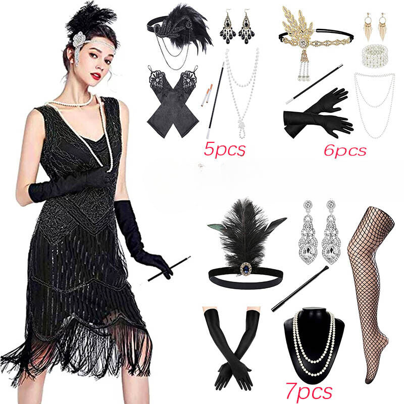 Women 1920'S Great Gatsby Accessories Kit Fancy Dress Costume Flapper Headpiece