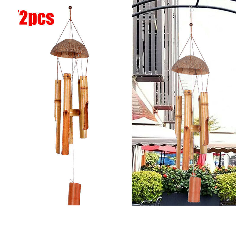 2pcs Wooden Wind Chimes Outdoor Bamboo with Amazing Deep Tone For Garden Patio Home