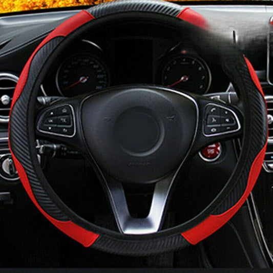 Red Car Microfiber Leather Steering Wheel Cover 38cm Universal Accessories