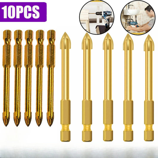 10X Titanium Ceramic Tile Glass Drill Bit Tungsten Carbide Cross Spear Head 6MM