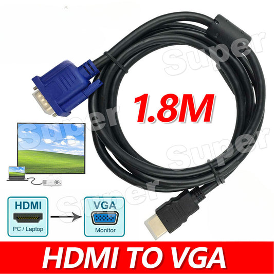 1.8m 1080P Gold Plated HDMI to VGA 15Pin Male Cable Adapter Lead for HDTV HD LCD