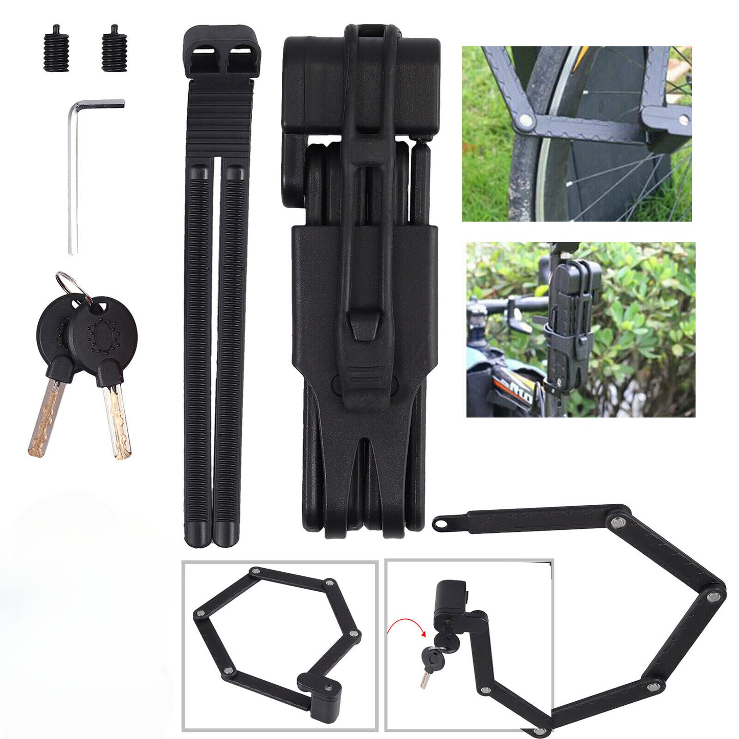 Folding Bicycle Cable Lock Steel MTB Road Bike Security Anti-Theft Kit Black