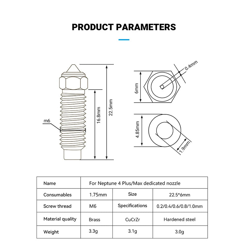 For Elegoo Neptune 4 Max Brass Copper Plated Hardened Steel Nozzle For Elegoo Neptune 4 Plus Nozzle High Speed Nozzles