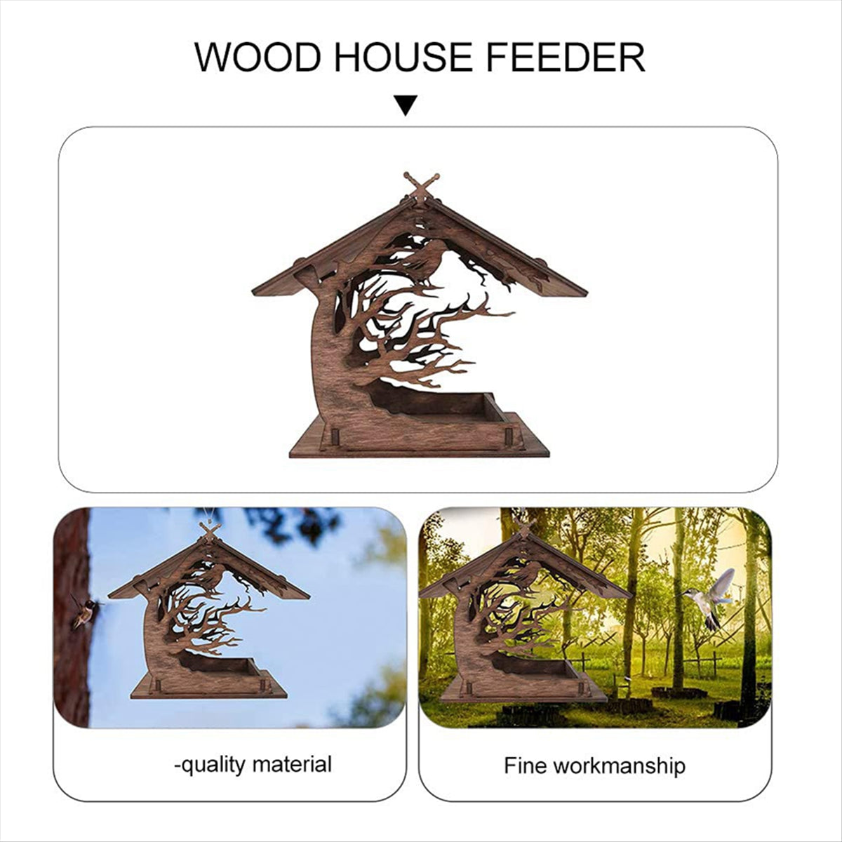 Wooden Bird Feeder Hanging Drinker for Garden Yard Garden Decor Roof5560