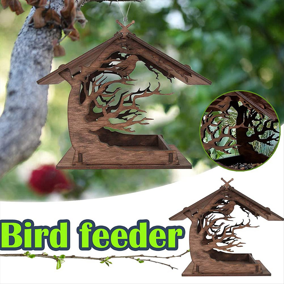 Wooden Bird Feeder Hanging Drinker for Garden Yard Garden Decor Roof5560