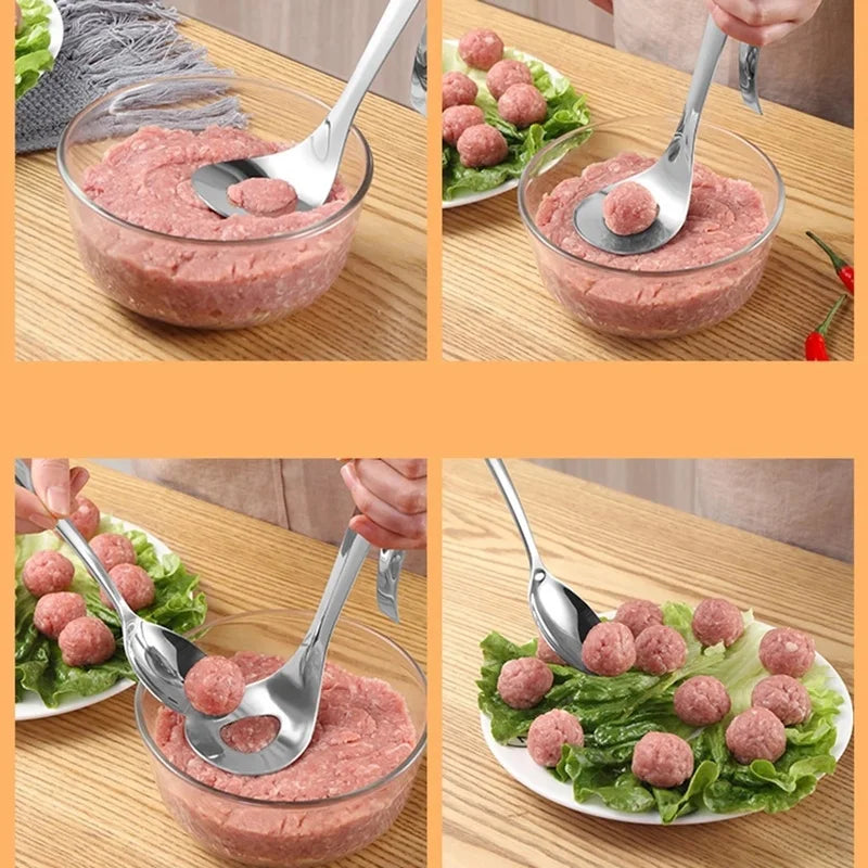 Non-Stick Meatball Maker Spoon Meat Baller with Elliptical Leakage Hole Stainless Steel Meat Ball Mold Kitchen Gadget Meat Tools