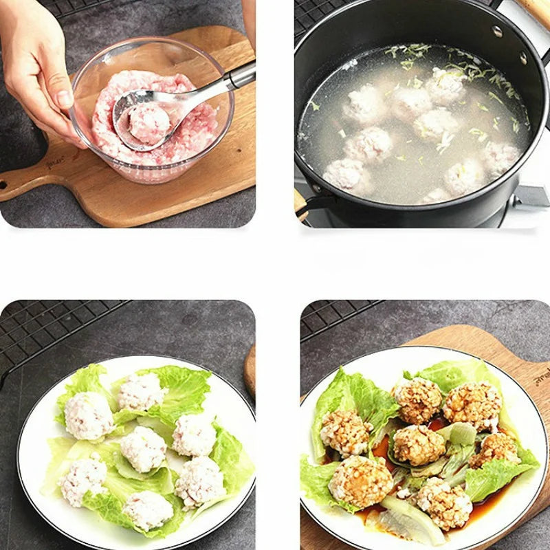 Non-Stick Meatball Maker Spoon Meat Baller with Elliptical Leakage Hole Stainless Steel Meat Ball Mold Kitchen Gadget Meat Tools