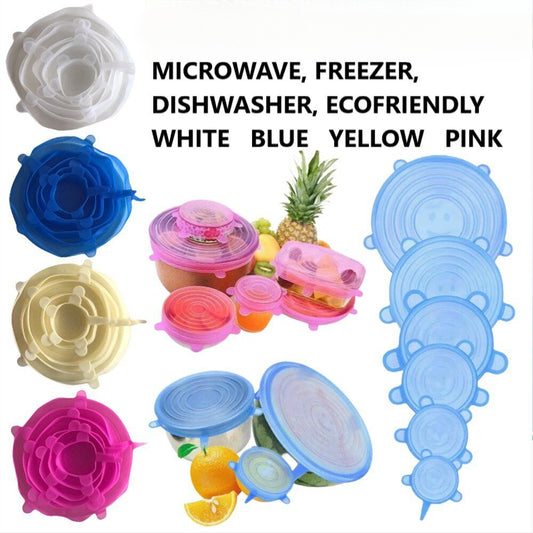 6 Pcs Silicone Stretch Reusable Bowl Food Storage Wraps Cover Seal Fresh Lids #T