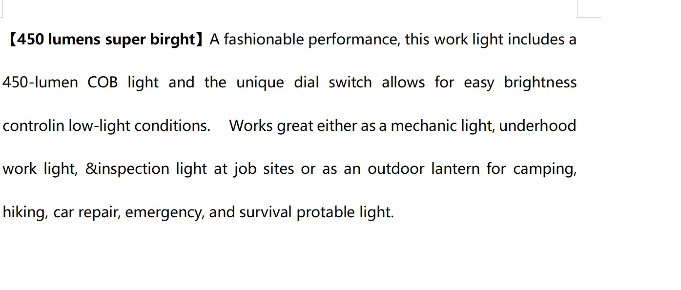 LED COB USB Rechargeable Work Light Magnetic Hand Torch Flexible Inspection Lamp