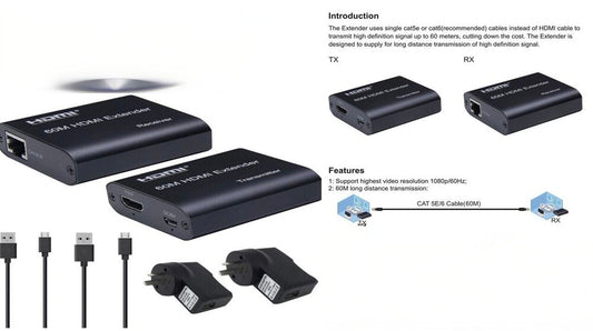 HDMI Extender over Single Network cat5e/6 RJ45 Ethernet Cable up 60m PC Laptop