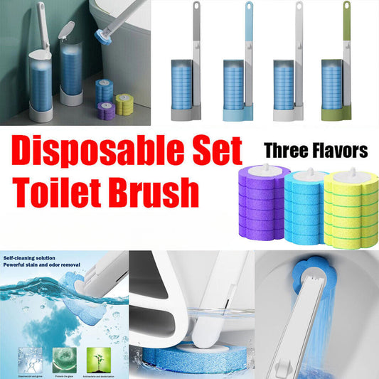 Disposable Toilet Brush Set Replaceable Head Long Handle Cleaning Scrubber Tool