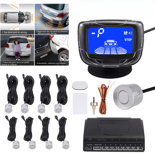 LCD Car Parking Reversing Front Rear 8 Sensors Auto Backup Alarm System Silver