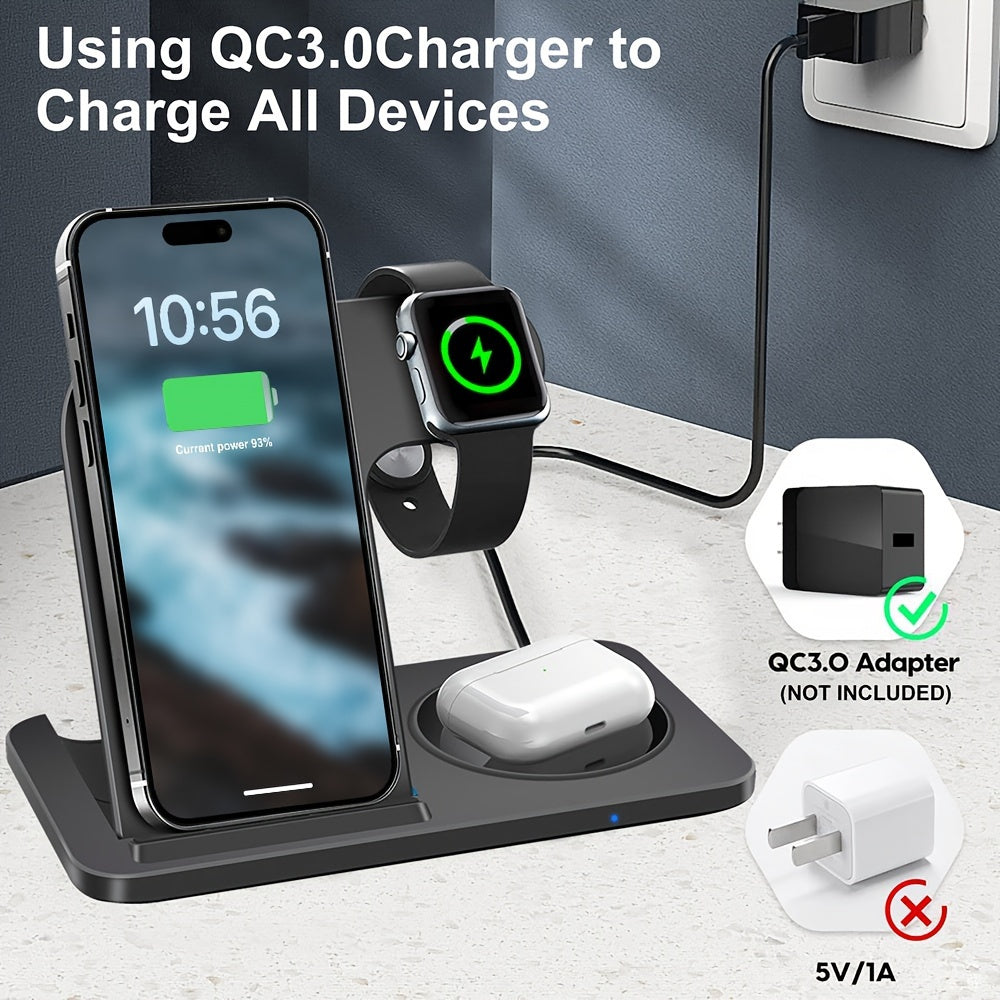 Wireless Charging Station for Multiple Devices Foldable 3 in 1 Fast Charger Station Stand Dock for iWatch Series 9 8 7 6 SE 5 4 3 2 Ultra Airpods Pro 3 2 iPhone 15 14Pro 14 13 Pro Max 13 12 11 Pro X Max XS XR 8