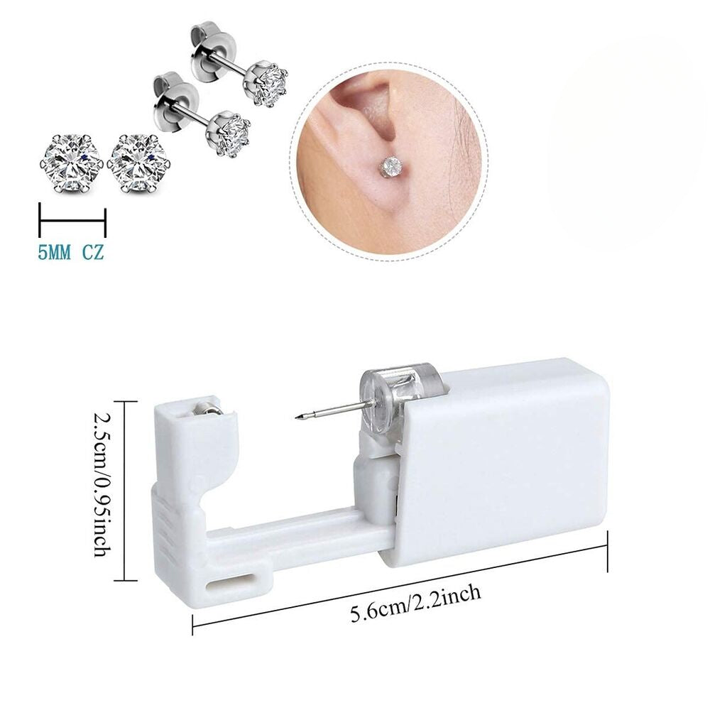 4× Ear Piercing Disposable Kit Silver Stud Earring Gun DIY Home Self Ear Sets