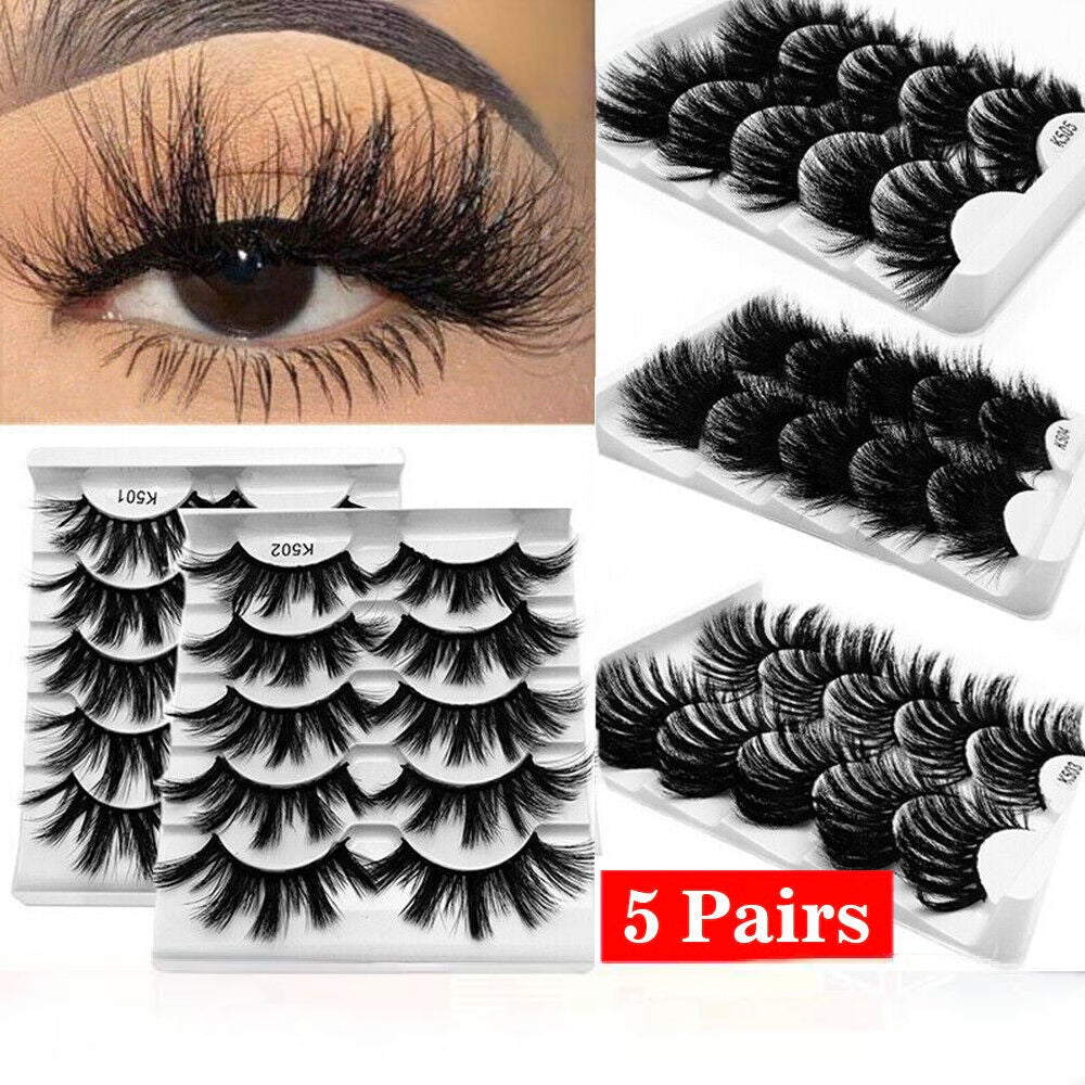 5 Pairs Mink 3D Natural Thick False Fake Eyelashes Eye Lashes Makeup Extension