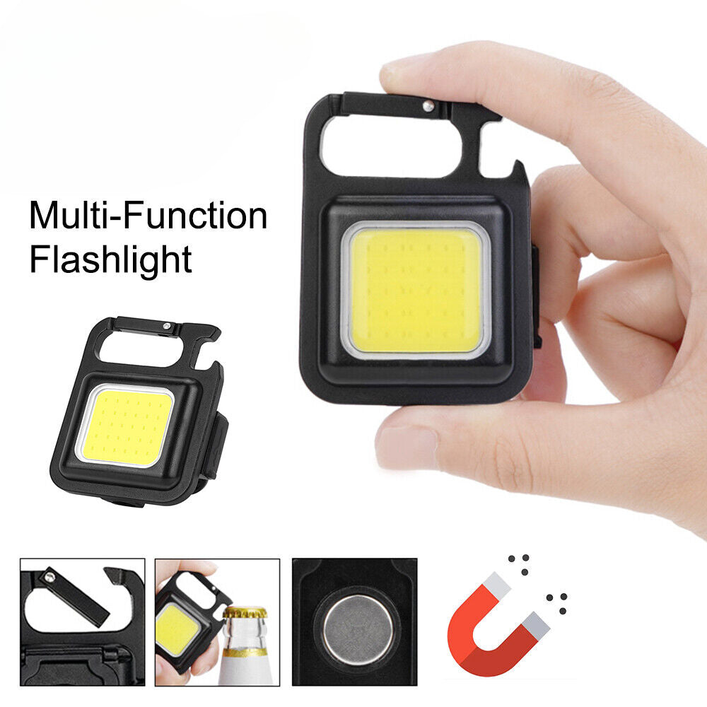 Mini Pocket COB LED Work Light Keychain Flashlight Torch Lamp USB Rechargeable