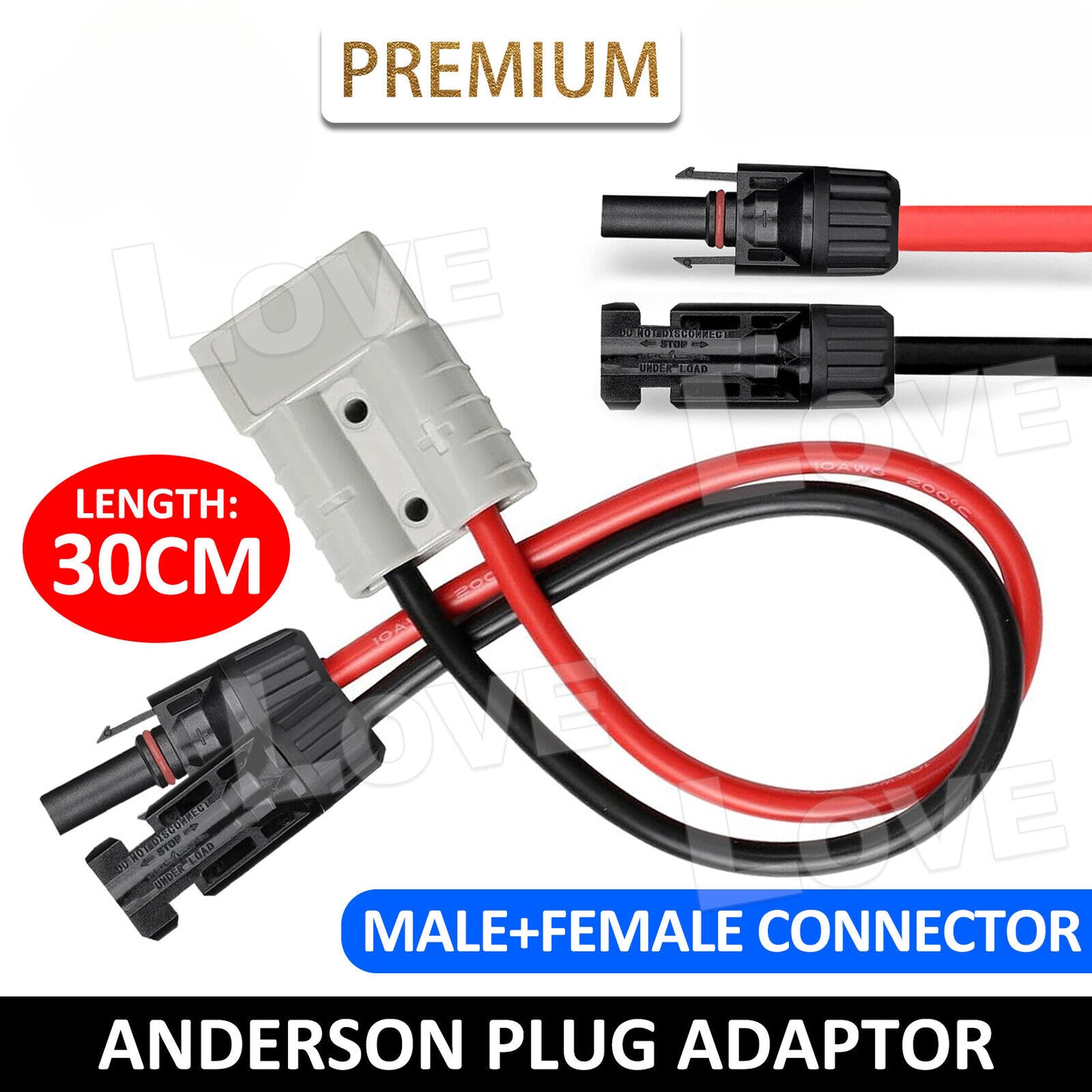 50 AMP Anderson Plug to Solar Panel Cable Y Adaptor Connector 30cm 4mm²