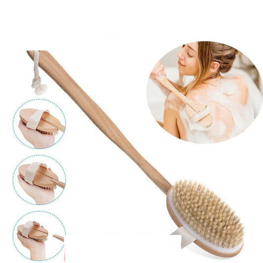 Long Handle Wooden Bath Body Back Brush Scrubber Massager Natural Shower