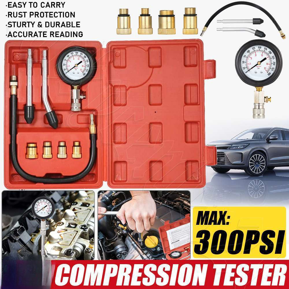 Petrol Engine Compression Tester Kit Set For Automotives Car Motorcycle 0-300Psi