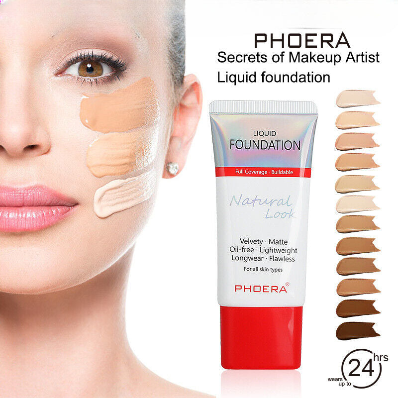 PHOERA Liquid Foundation Full Coverage Velvety Matte Flawless Lasting Makeup