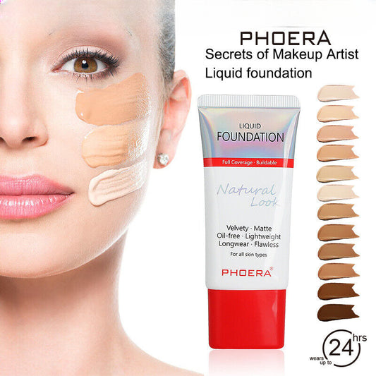 PHOERA Liquid Foundation Full Coverage Velvety Matte Flawless Lasting Makeup