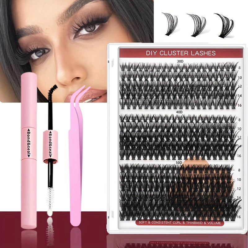 Lash Extension Kit, 640pcs/320pcs/280pcs Mix DIY Eyelash Extension Kit 304050D Combination Lash Clusters D Curl Individual Lashes Kit With A Double-ended Lash Bond And Seal And Comfortable Lash Tweezers D Curl 9-16mm Mixed Lash Extension Kit