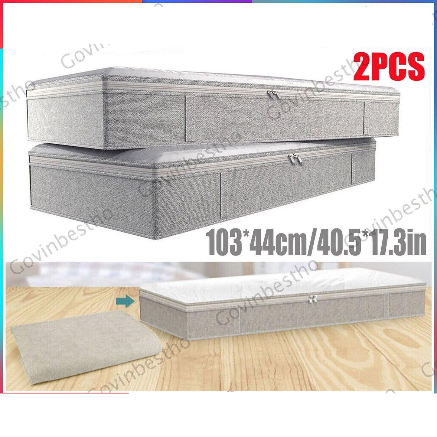 2x Removable Under-Bed Storage Box Large-Capacity Foldable Non-Woven Storage Box