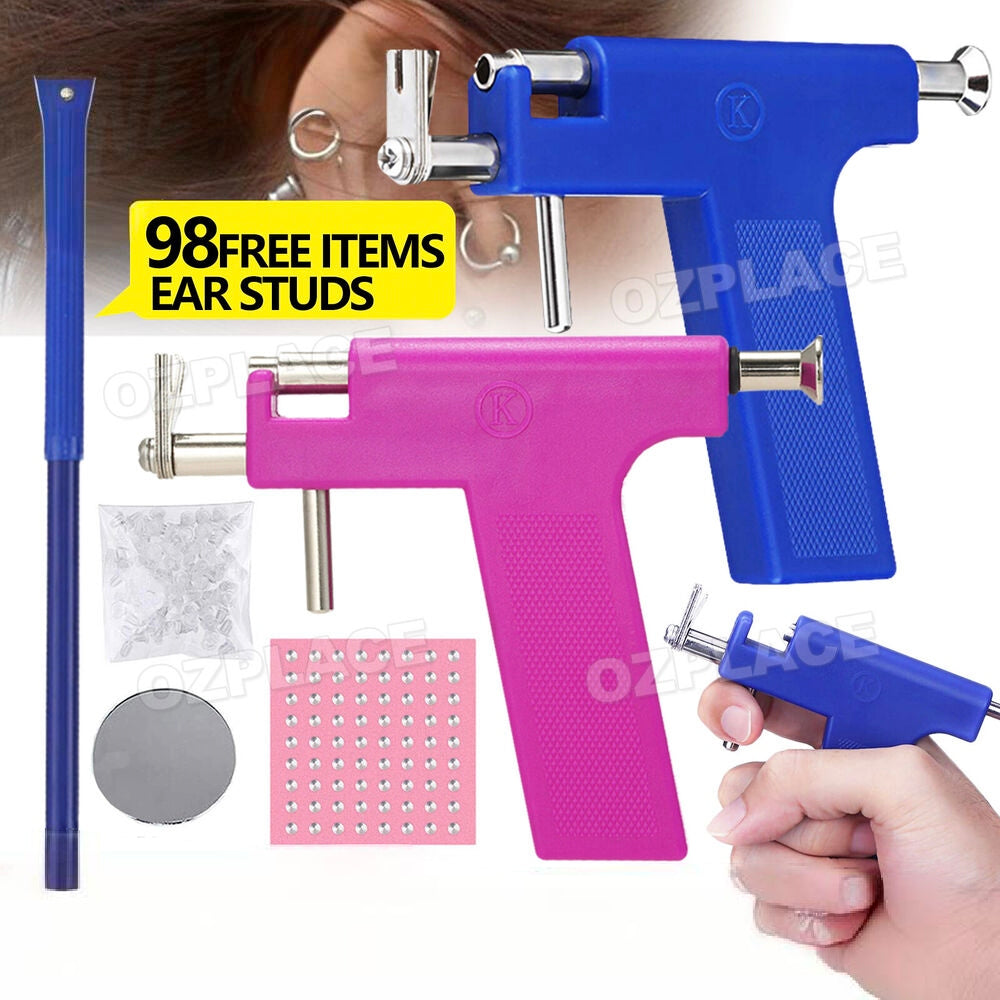 Pro Ear Body Nose Navel Piercing Gun Machine Supply Tool Kit Set + 98 Studs NEW