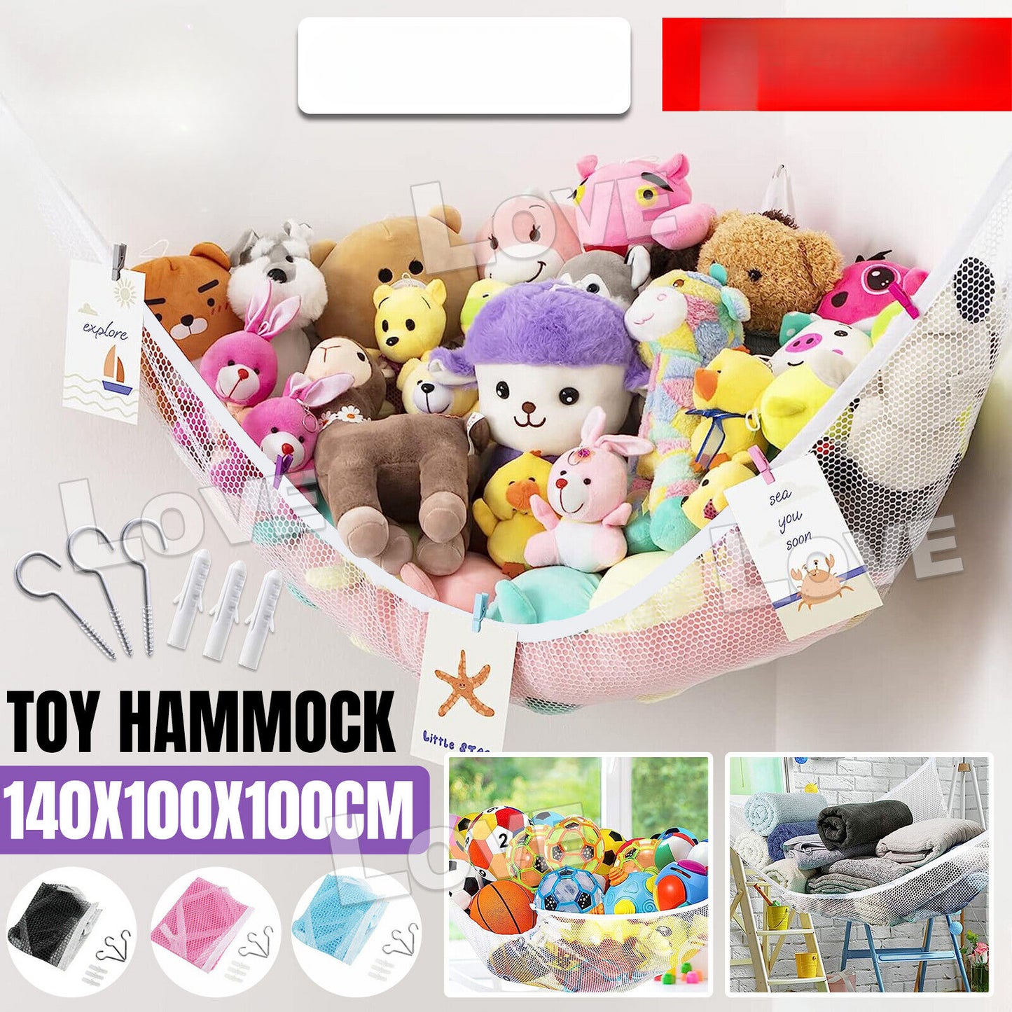 Toy Hammock Soft Large Mesh Net Bedroom Nursery Storage Toys Teddy Bear Children