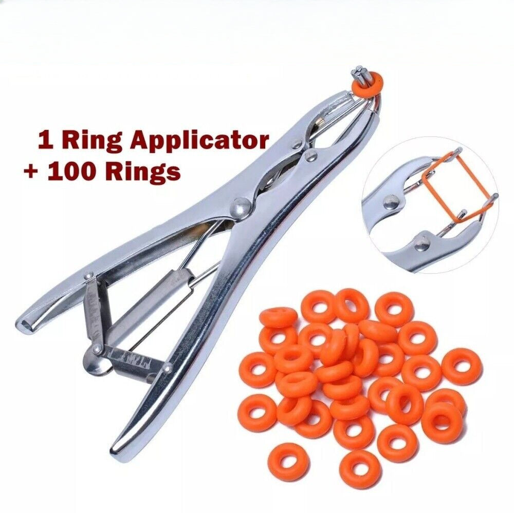 Marking Rings Applicator Plier & 100 Rubber Rings Castration Tail Banding Sheep