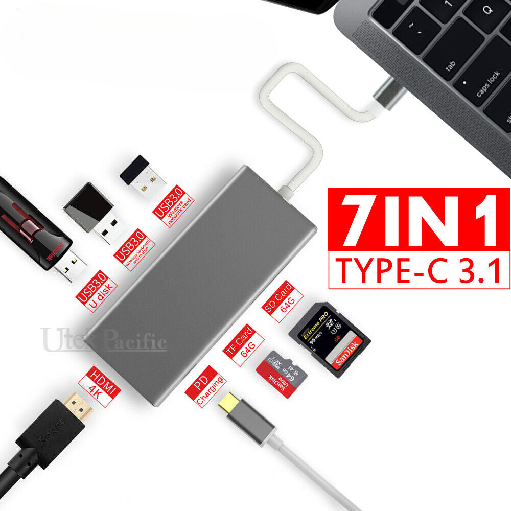 6/7/8in 1 USB-C HUB Type-C USB Multi 3.0 4K HDMI RJ45 Ethernet Micro SD TF OTG