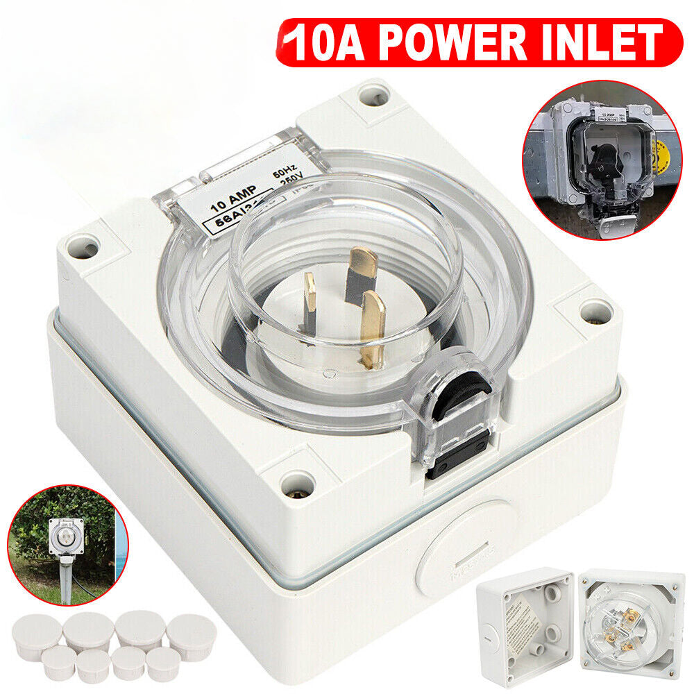 SAA 10A 10 Amp Power Inlet IP66 Waterproof for Motorhome Caravan RV 250V Socket