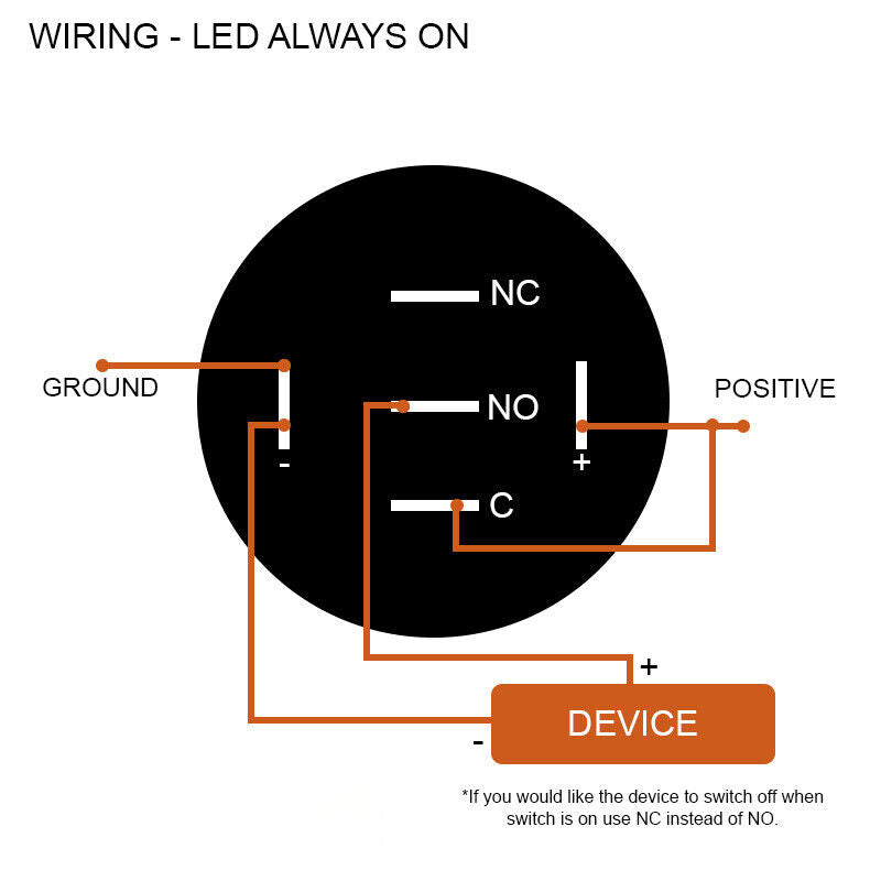 Round Switch Push Button Latching ON OFF 12V 16mm NO NC IP67 BLUE LED RING Black