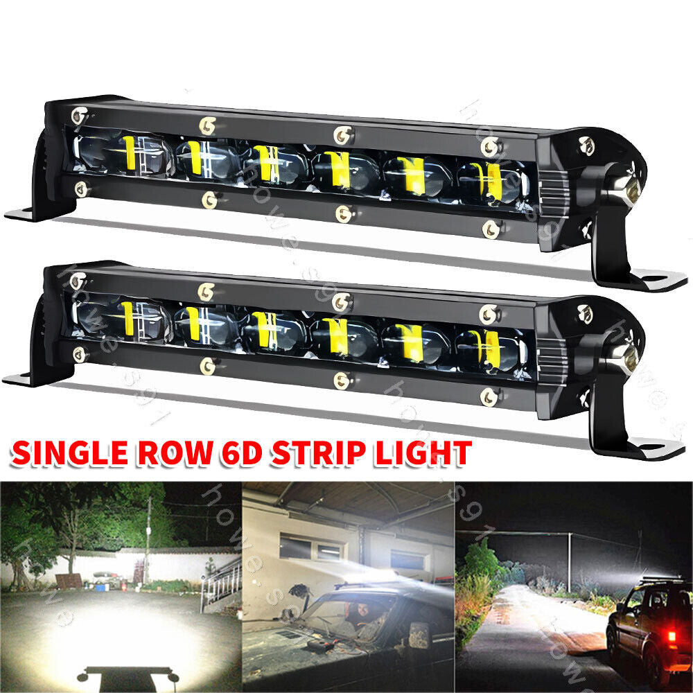 2x 7inch LED Light Bar Super Slim Single Row 12V 24V Work Lamp Offroad