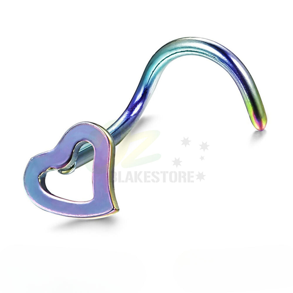 3pcs Nose Piercing Stud Ring Heart Surgical Steel Spiral Tail Body Jewellery