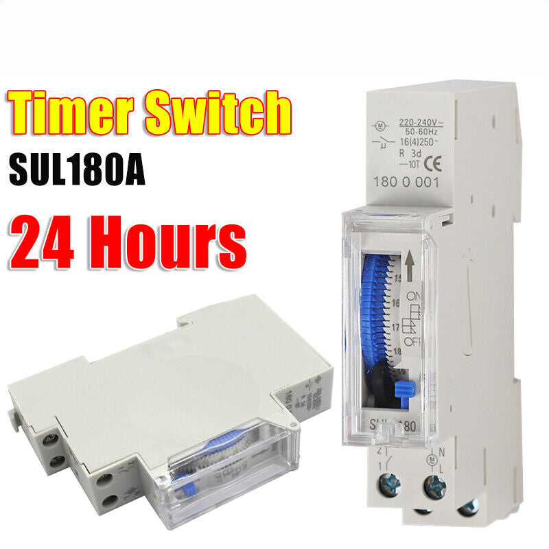 New 24 Hours Mechanical Programmable Din Rail Timer Switch Relay 220V AC 16A